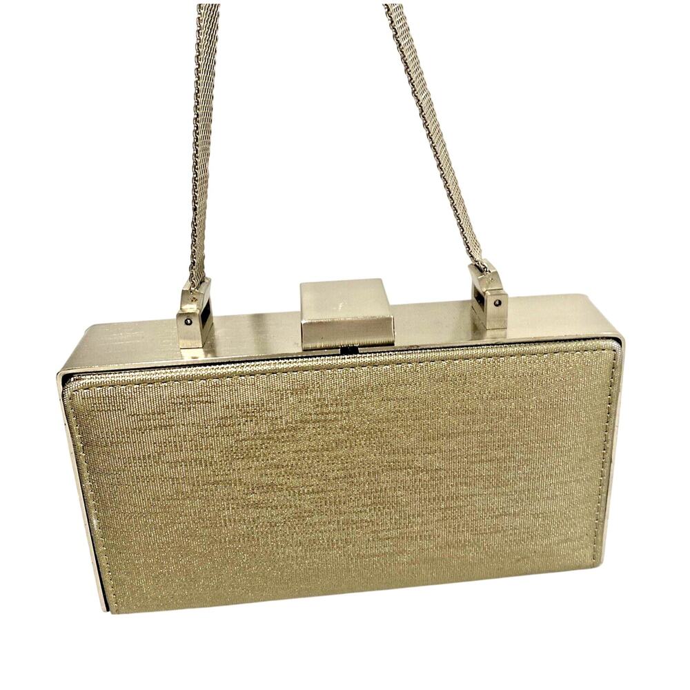 Sondra Roberts Box Purse Evening Bag gold & silvery finish textile top handle